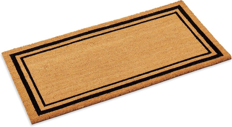 Kempf Black Border Coco Coir Doormat, 24" x 60", Non-Slip Backing, Heavy Duty Natural Fiber Front Door Welcome Entrance Mat, Low Clearance, Outdoor Indoor - Image 1